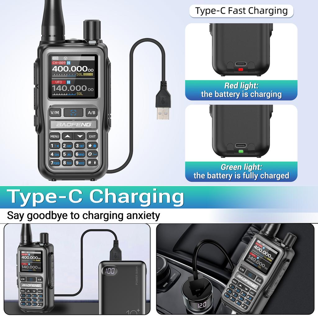 1/2PCS BAOFENG UV-5R Mini Walkie Talkie Dual PTT Wireless Programming Multi-Band Type-C Charge Long Range Ham Radio For Camping