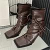 Spring Autumn Design Cross- Strap Women Ankle Boots Punk Style Square Toe High Heels Zipper Booties Shoes