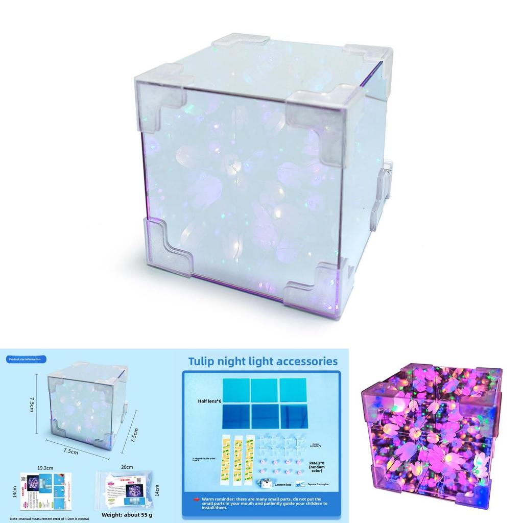 Handgefertigter Montage-Spiegel Tulpenblumenmeer Würfel-Nachtlicht Puzzle-Spielzeug-Set Für Gehirnentwicklung
