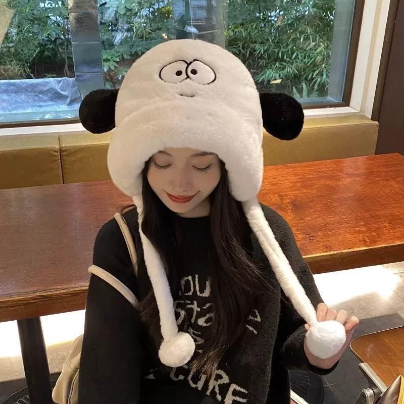 Cute Cartoon Big-eyed Puppy Hat Female Winter Student Windproof and Warm Versatile Ear Protection Cold Plush Hat