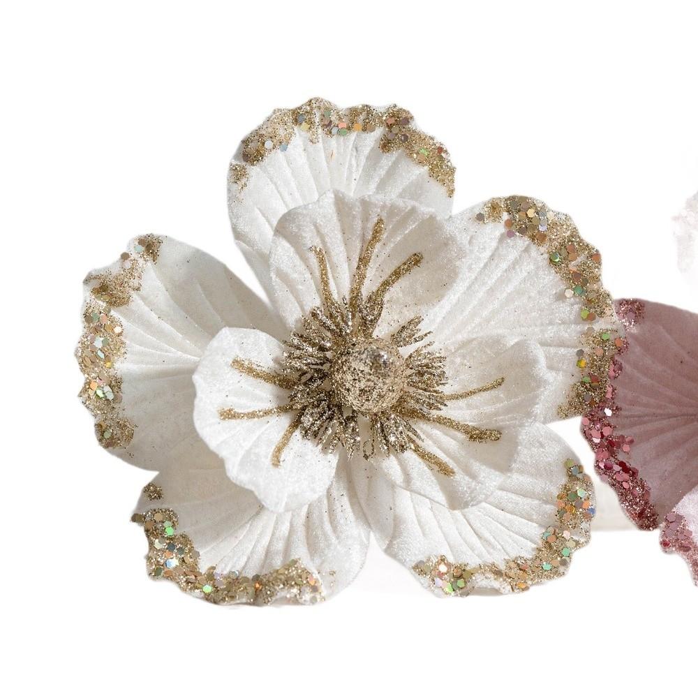 Glitter Finish Artificial Poinsettia Flowers 19cm Size Glitter Christmas Flowers Home Holiday Use