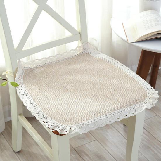Decorative Seat Mat for Rattan Chairs Cotton Linen Chair Pad with Ties, Striped Plaid Comfortable Pads Patio Lace Trim, Breathable Dining Office Soft
