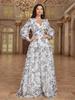 Women's European & American Fashion Chiffon Print Dress with Casual Back Tie and Long Sleeves for Evening Wear