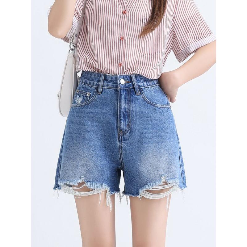 Women s High Waist Distressed Raw Hem Denim Shorts Casual A Line Jean Shorts 26 синий