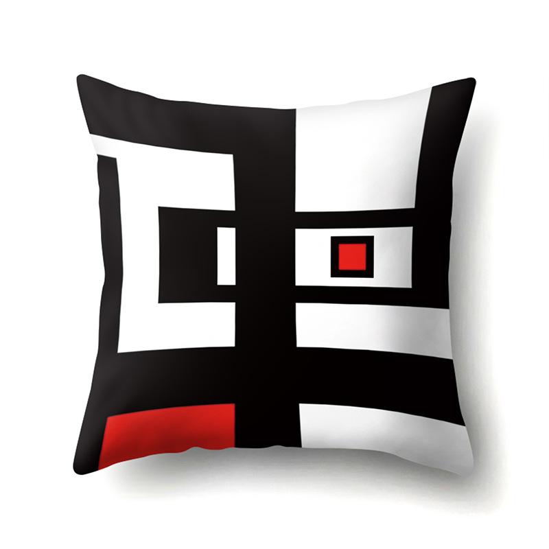 Polyester Pillow Case Car Black and Red Geometric Circle Lines Decorative Home Print Pillow Bedside Cushion Cover