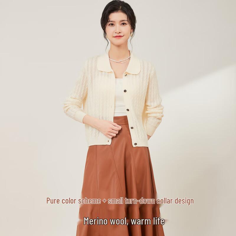 JinJu Women's Merino Wool Blend Button-Front Knit Cardigan