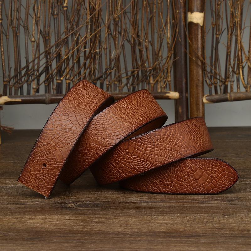 Headless Embossed Belt Men'S Genuine Leather Pin Buckle First Layer Pure Cowhide Strip Retro Trend Buckle-Free Belt Belt Does Not Take The Lead