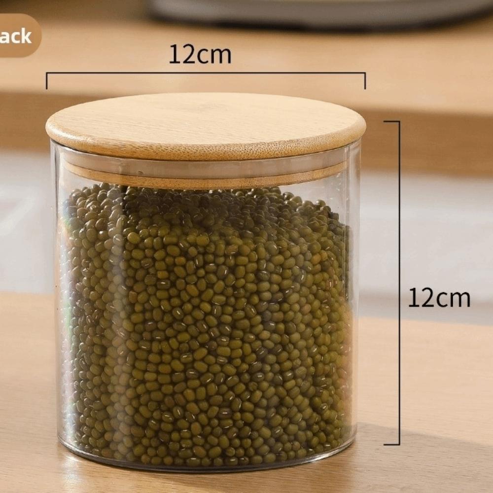 Transparent Square Storage Jars Bamboo Lids Sealed Can Kitchen Canister Moisture Proof Clear Spice Containers Kitchen