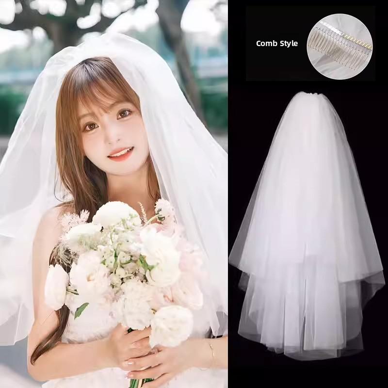 Wedding Veil Bridal Headwear Simple Elegant Soft Tulle Headpiece for Registration Ceremony Engagement And Bride's Gown