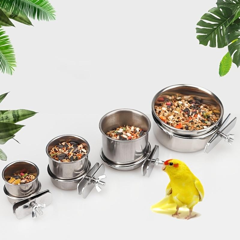 Stainless Steel Bird Feeding Cups with Clamp Holder - Perfect for Parrot Food and Water