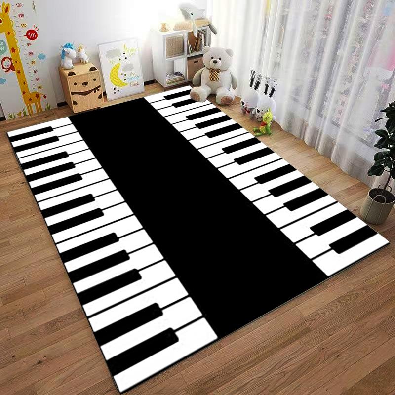 Klaviertastatur Design Teppich, Schwarz-Weiß Musik Thema Teppich für Zuhause Geeignet zur Verwendung als Anti-Rutsch-Matte für Wohnzimmer Schlafzimmer Sofas