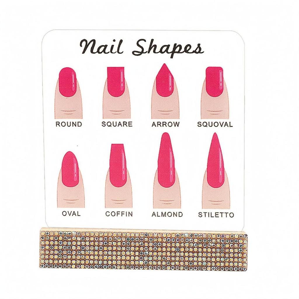 6xNail Shape Chart Rhinestone Acrylic Nail Display Stand Printed Clear for