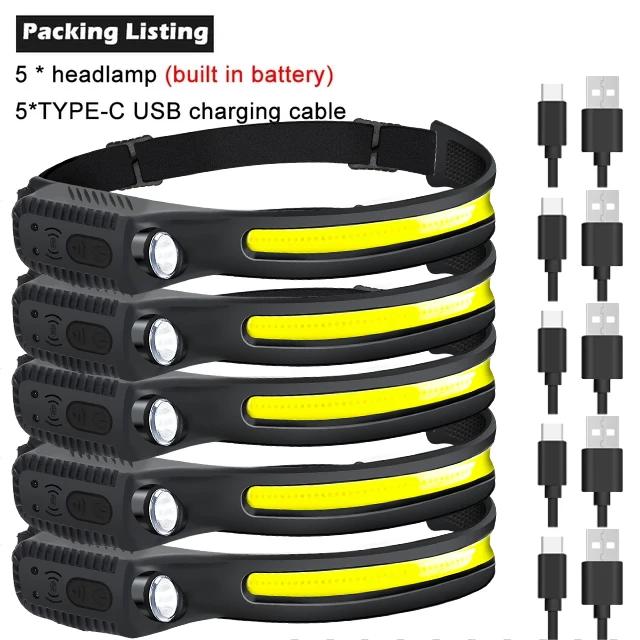 Powerful Induction COB LED Headlamp Built-in Battery USB Rechargeable  Head Torch Outdoor Waterproof Camping Fishing Headlight