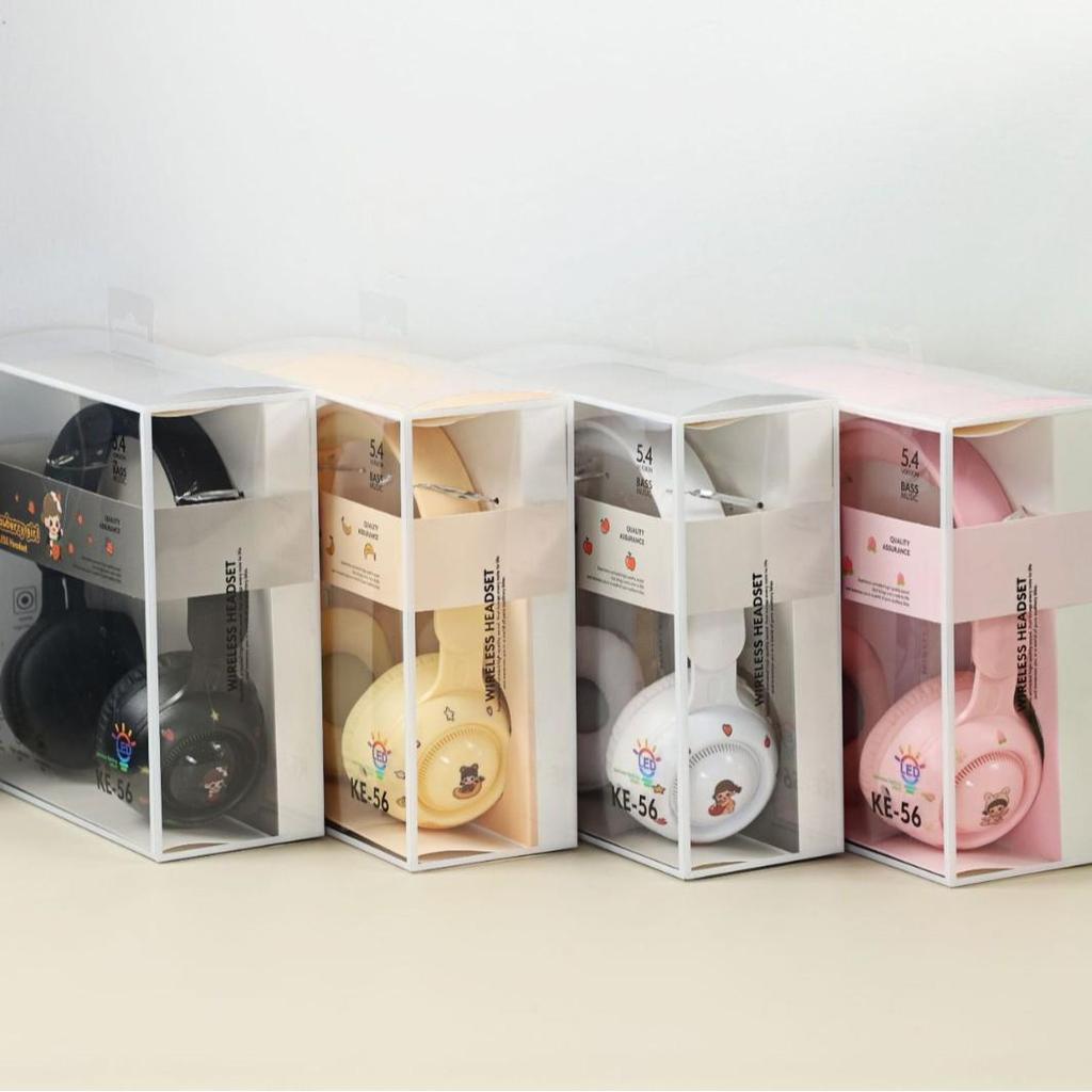 KE56 Wireless Over-Ear Headphones - Bluetooth 5.3, Long Battery Life, RGB Lights, Gaming Style, Mic