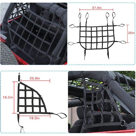 RT-TCZ Cargo Net, 3 Set Mesh Cargo Roof Net for Jeep Wrangler JK JKU 2007-2018 4 Door (Black)