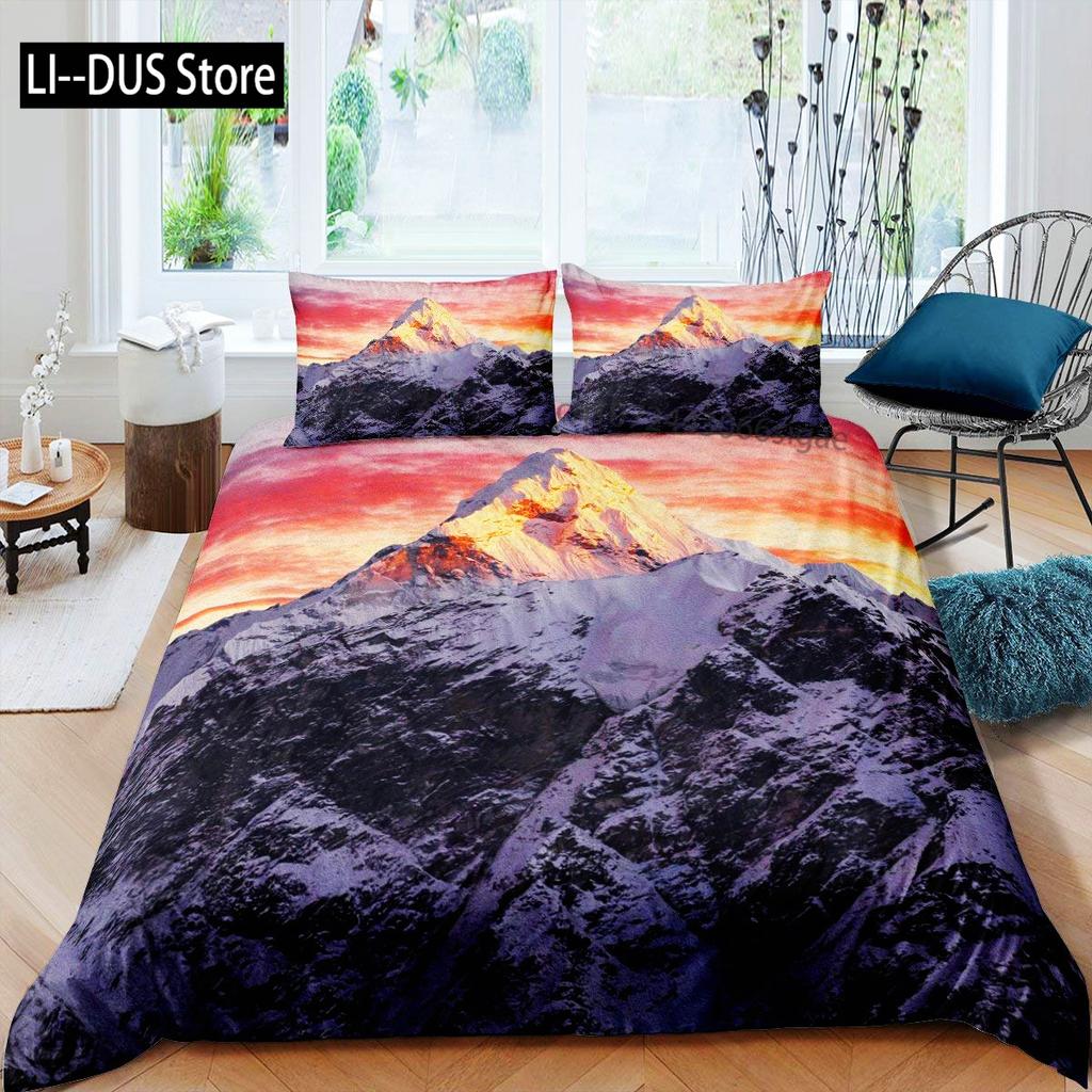 Mountains Duvet Cover Set, Decorative 3 Piece Bedding Set with 2 Pillow Shams, King Queen Full Size, Bedroom Decor Quilt Cover