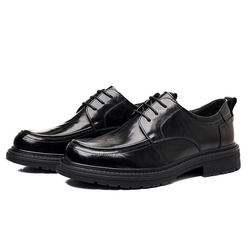 New Men's First-layer Cowhide Casual Leather Shoes Big Head Thick Sole Leather Business Dress Men's Shoes Breathable Single Shoes Men's