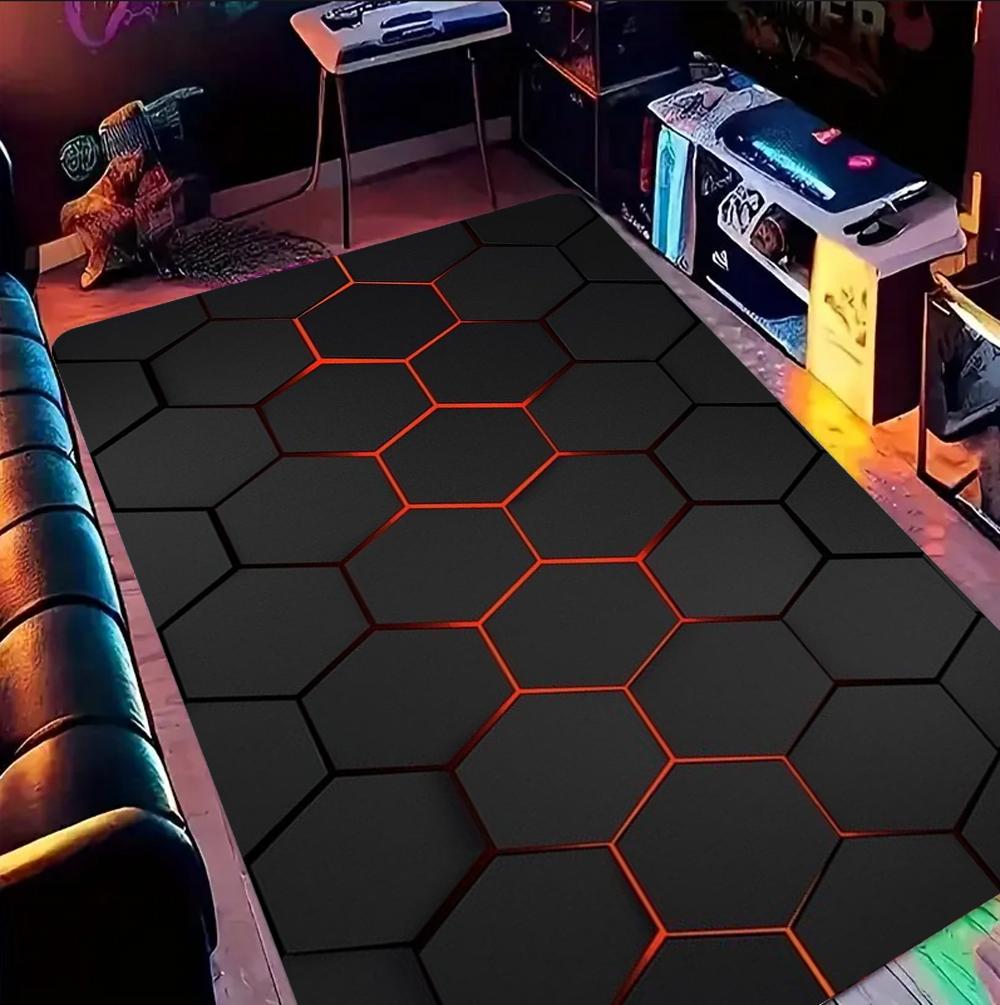 

3D Hexagon Geometric Tech Pattern Area Rug Stereo Tech Style Floor Carpet for Modern Space Gaming Room Creative Home Decor 40x60cm