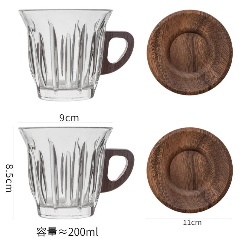 

2 Set Coffee Cups with Wood Coaster | Tempered Glassware Round Table Setting for Dining, Home Restaurant Use, for Housewarming 101-200ml