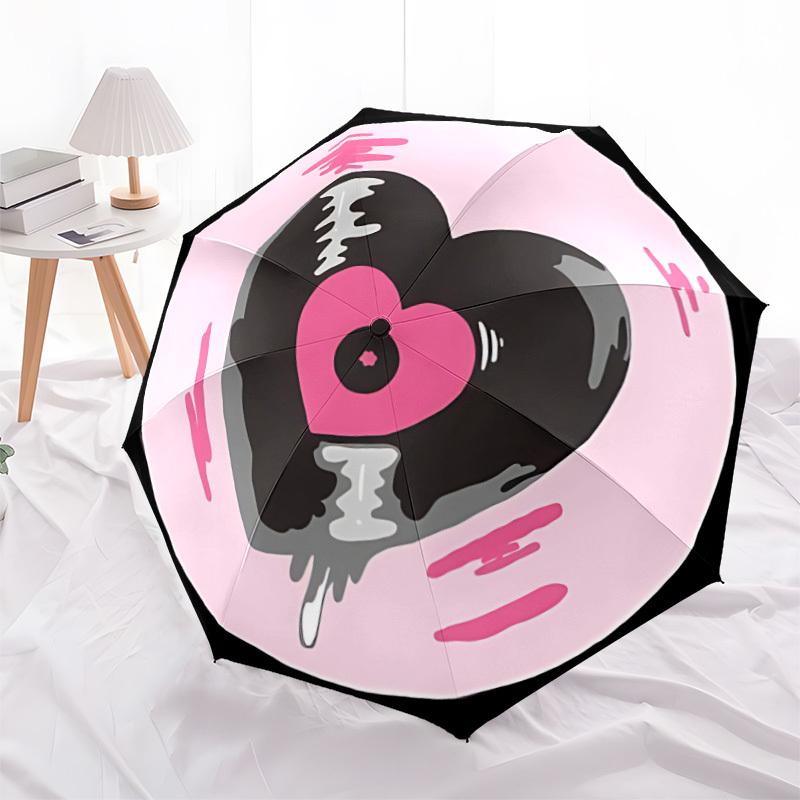 1pc Heartbeat Love Automatic Open/Close Umbrella, Portable Folding Umbrella for Travel, Themed Events, It Is Suitable As a Gift for Various Festivals,