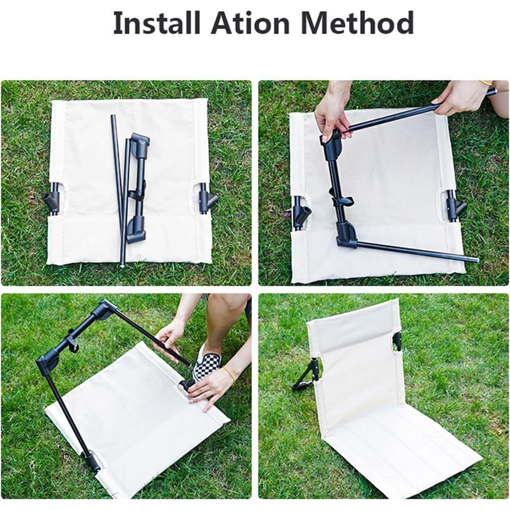 Portable Beach Mat Lounge Folding Chair with Back Support Folding Reclining with Back Net Pocket Lightweight Foldable Chair