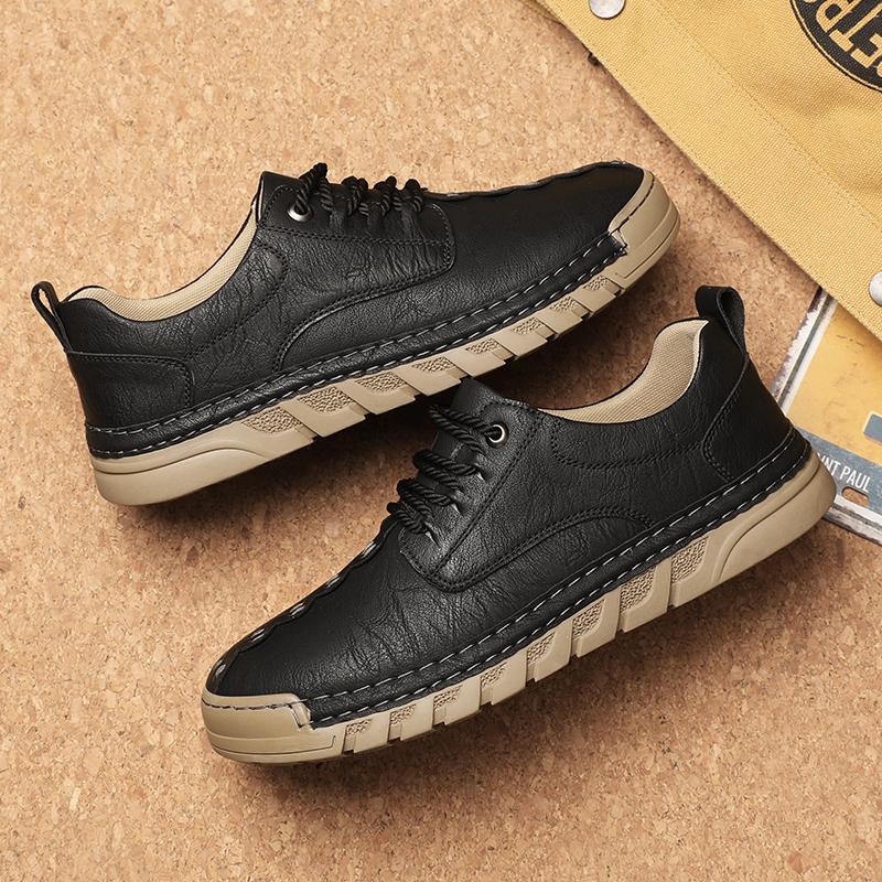 Non-slip Mens Leather Business Shoes Solid Color Man Sneakers Stylish Walking Shoes Trainers Comfortable Treking Footwear Flats