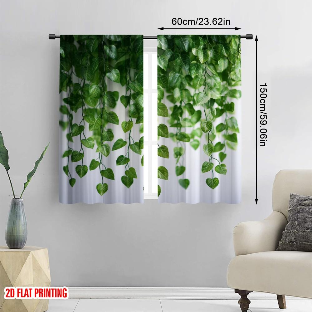 2pcs,2D plane printing Curtain Popular Green Cascade Durable Polyester (without rod) Gifts for Bedroom, Kitchen, Office & Living