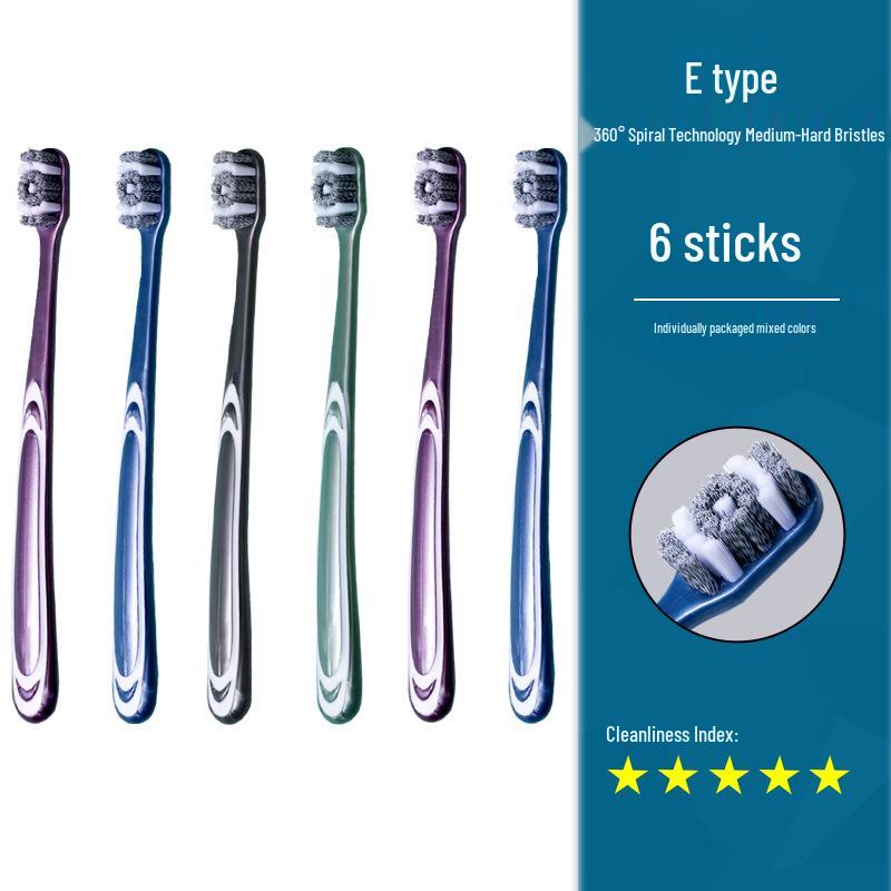 360° Medium-Hard Bristle Toothbrush for Effective Stain Removal - Spiral Filament, Soft Bristle, Adult Size