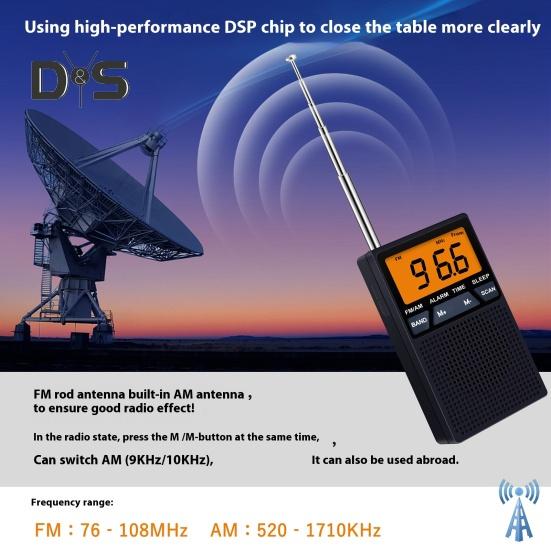 Portable AM/FM Radio Mini 2 Band Radio with Speaker Multipurpose Time Display Alarm Clock Function Large Screen Radio