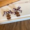 Checkered Bow Plush Bear Earrings New American College Style Coffee Colored High-End Unique Earrings Cute Plush Gril Earrings