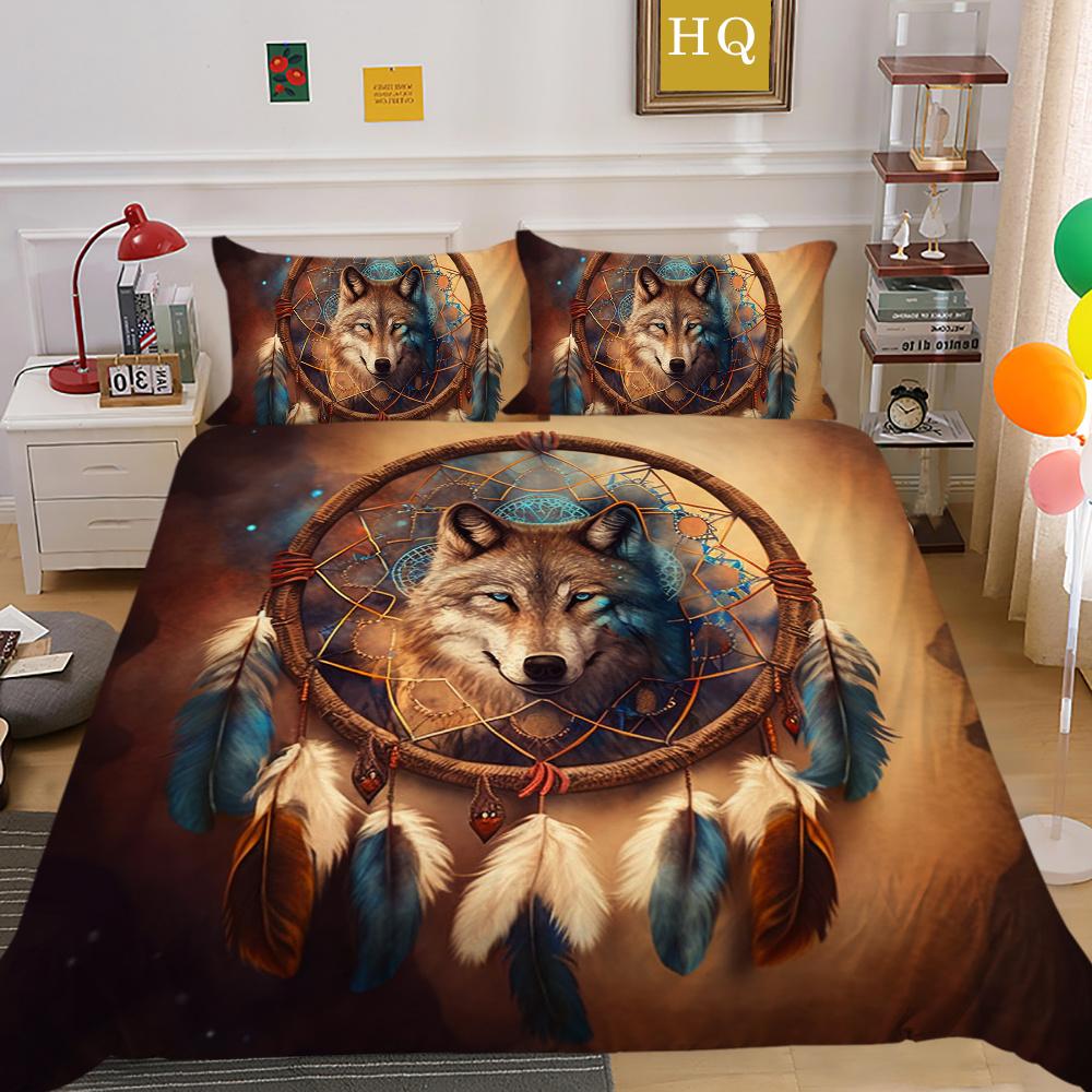 Bettbezüge, Wolf-Druck, King-Size-Mikrofaser-Bettwäsche-Set, Bezug für Mann, weich, hochwertige Heimtextilien