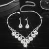 European and American Luxury Shiny Rhinestone Necklace Earrings Set, Fashionable Zircon Necklace Earrings Two-piece Set, Bridal Jewelry.