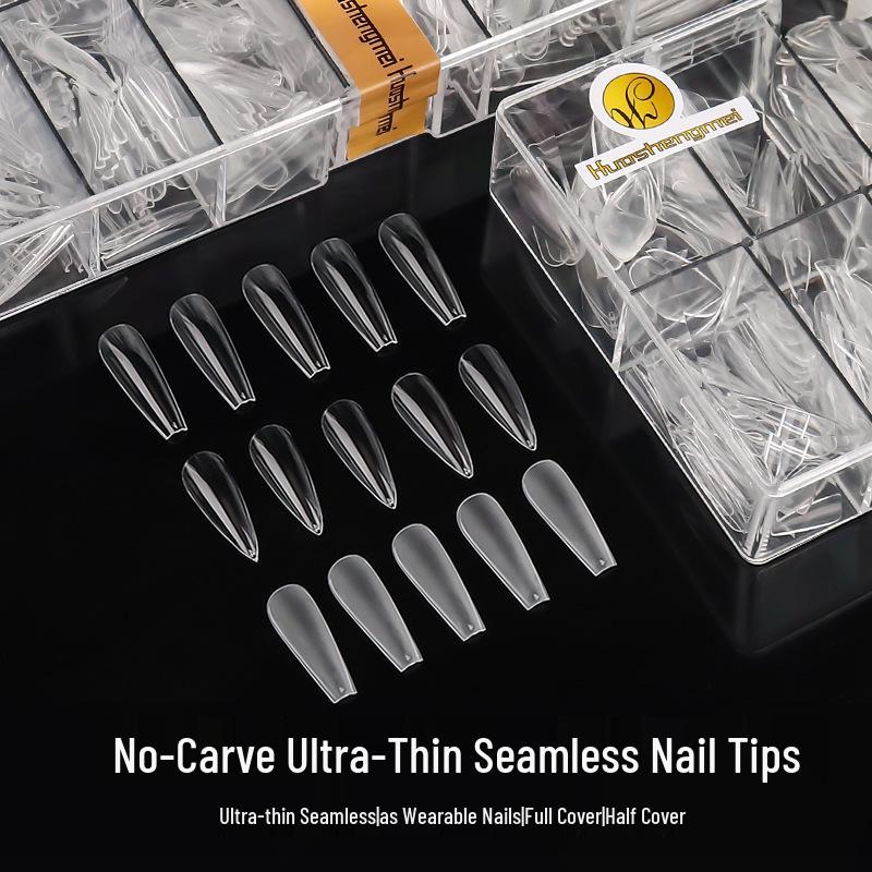 European & American Frosted Long Trapezoid Seamless Abrasive Nail Tips - Full & Single Numbers for Nail Salons