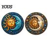 Modern Boho Wall Ornament Sun And Moon Art, 8Inch Round Metal Sign, Vintage Hanging Decoration for Home Living Room Bedroom Entrance Decor Retro Art