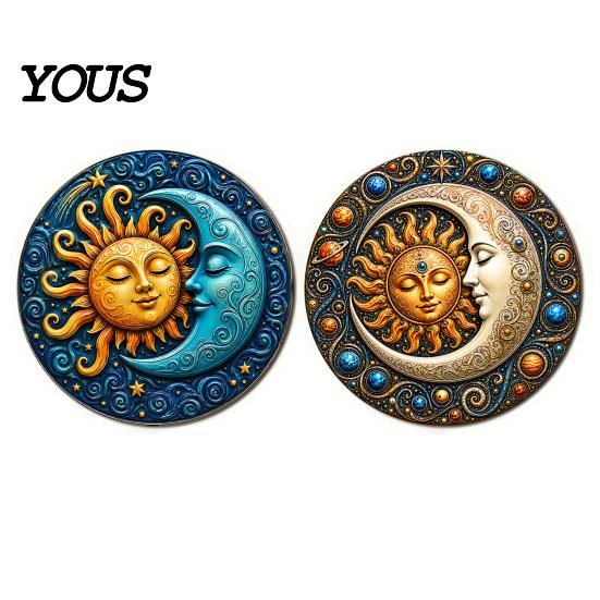 Modern Boho Wall Ornament Sun And Moon Art, 8Inch Round Metal Sign, Vintage Hanging Decoration for Home Living Room Bedroom Entrance Decor Retro Art