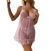 Mesh Heart Print Transparent Strap Nightgown Lingerie Set Underwear
