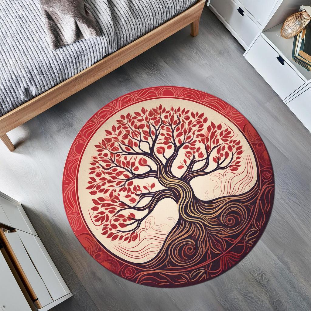 Yin Yang Lebensbaum Runder Teppich, Psychedelischer Runder Teppich mit Tag- und Nacht-Design Teppich, Spirituelle Boho Meditationsmatte