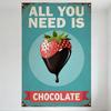 Vintage All You Need Is Chocolate Metal Tin Sign, Retro Rusty Strawberry with Chocolate Dripping Art, Blue Background Home Bar C