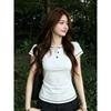 [Grazhi refined cotton] Korean minimalist short-sleeved T-shirt women's summer slim-fit contrasting button-design top