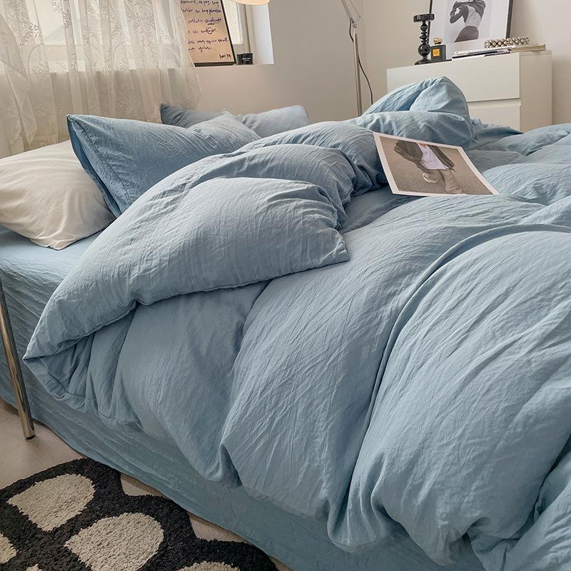 Solid Color Pure Cotton 4-Pcs Set Class A Maternal Infant Grade Naked Sleeping Sheets Quilt Cover Washed Cotton Bedding 3-Pcs Set