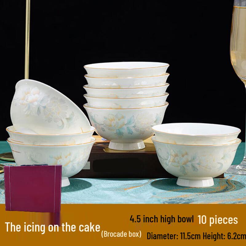 Elegant Gold-Trim Ceramic High-Footed Bowl Set, 10-Piece
