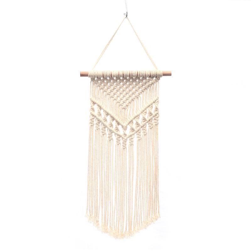 Bohemian Handwoven White Cotton Rope Tapestry - Retro Style Decorative Wall Hanging for Bedroom or Home