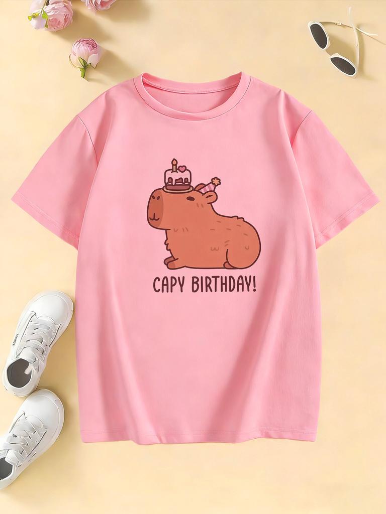 Fashion Kawaii Capybara Birthday T Shirts Kids Childrens Tshirt Boys Girls Summer Spring Casual Top Tee Shirt