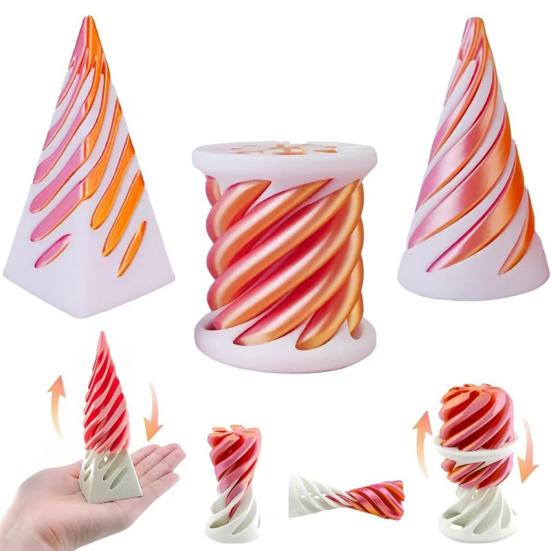 3Pcs/Set 3D Printed Spiral Cone Impossible Pyramid Passthrough Sculpture Spiral Cylinder
