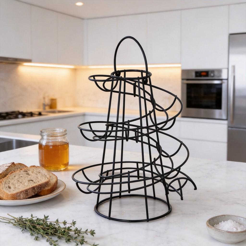 Kitchen Creative Spiral Egg Rack With Hanging Basket For Home Storage And Organization