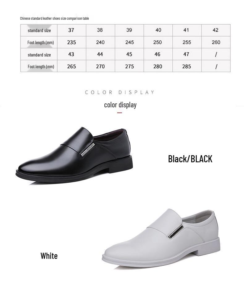 2025 Men's White Leather Height Increasing Formal Shoes - Casual Business Pointed Toe Fashion