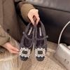 [Fanfna] Small inner height increase French rhinestone square buckle velvet Mary Jane shoes women's thick heel fluffy cotton shoes