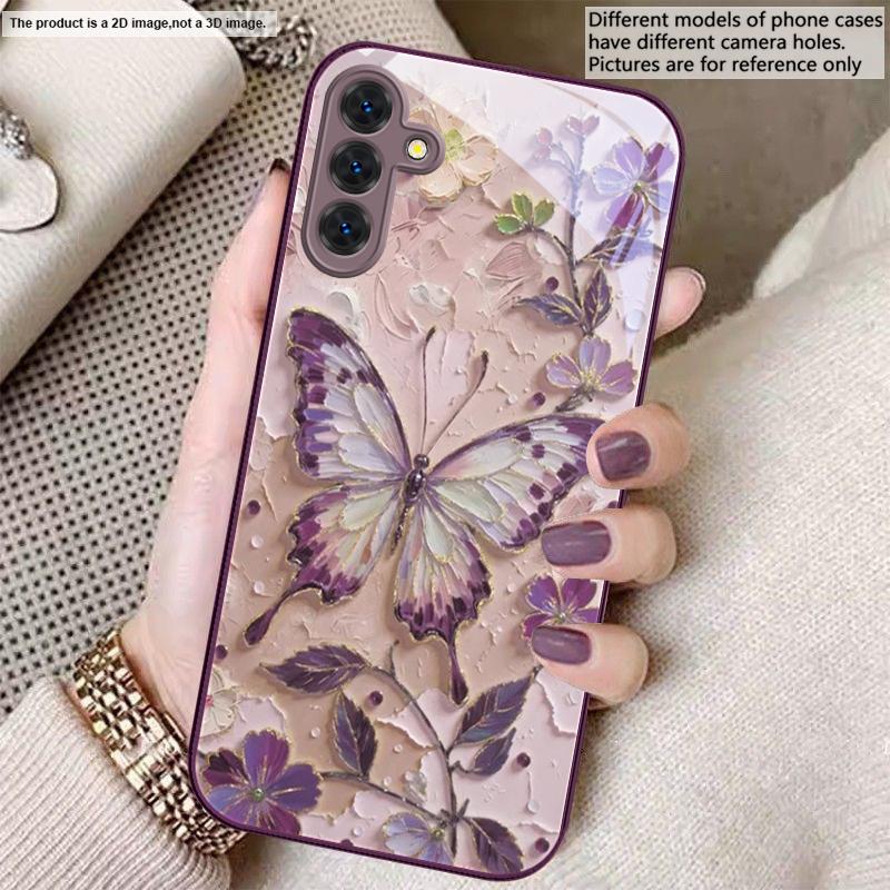 Eleganter rosa Schmetterling Für Samsung A01 02 A03 Core 04 05 A06 10 12 A13 14 5G 15 16 M02 12 Note 8 9 10 20 Glas Ultra Handyhülle