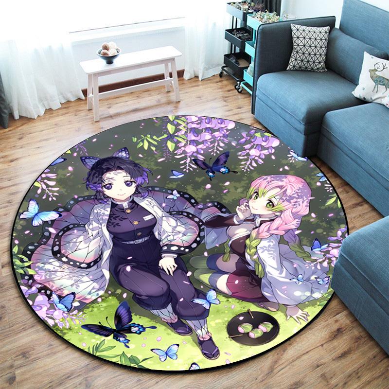 Classic Japanese-style Cartoon Demon Slayer Round Rug, Home Soft Decorative Anti-slip Yoga Mat and Chair Mat, Outdoor Floor Mat Carpet K10