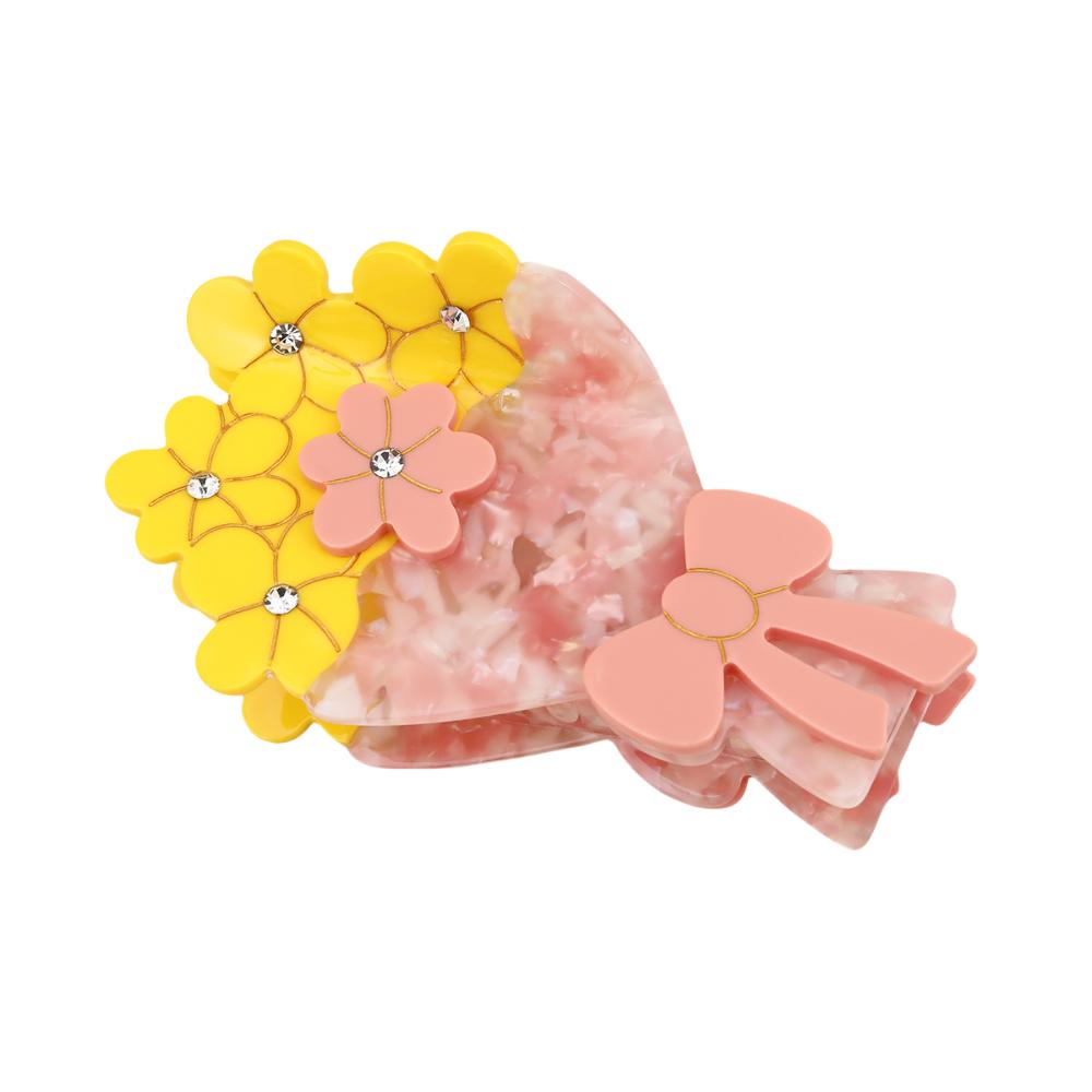 Elegant Flower Hair Clip Vintage Rhinestone Crab Clip Acetate Bouquet Hair Claw  Holiday